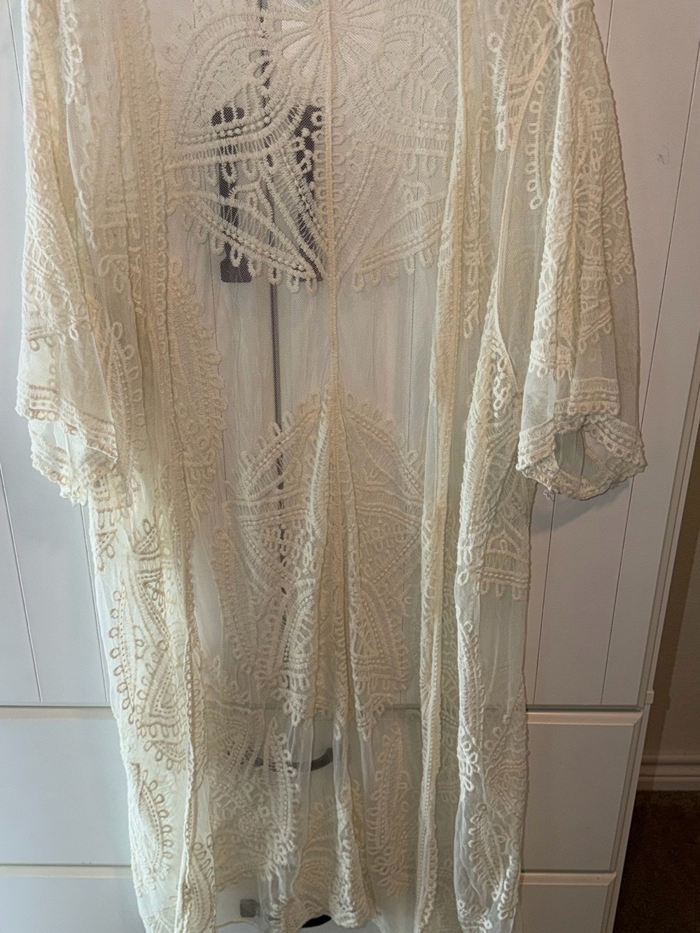 Boho Lace Crochet Overlay Tunic/ Duster in Cream - Picture 1 of 8